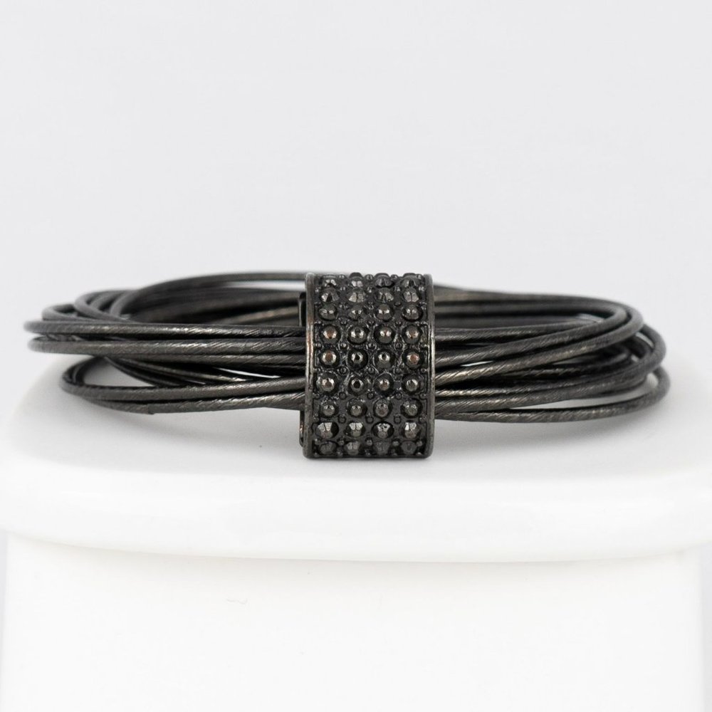 Gunmetal Connected Bangle Bracelet Hematite Color Joined Combined 8" Textured